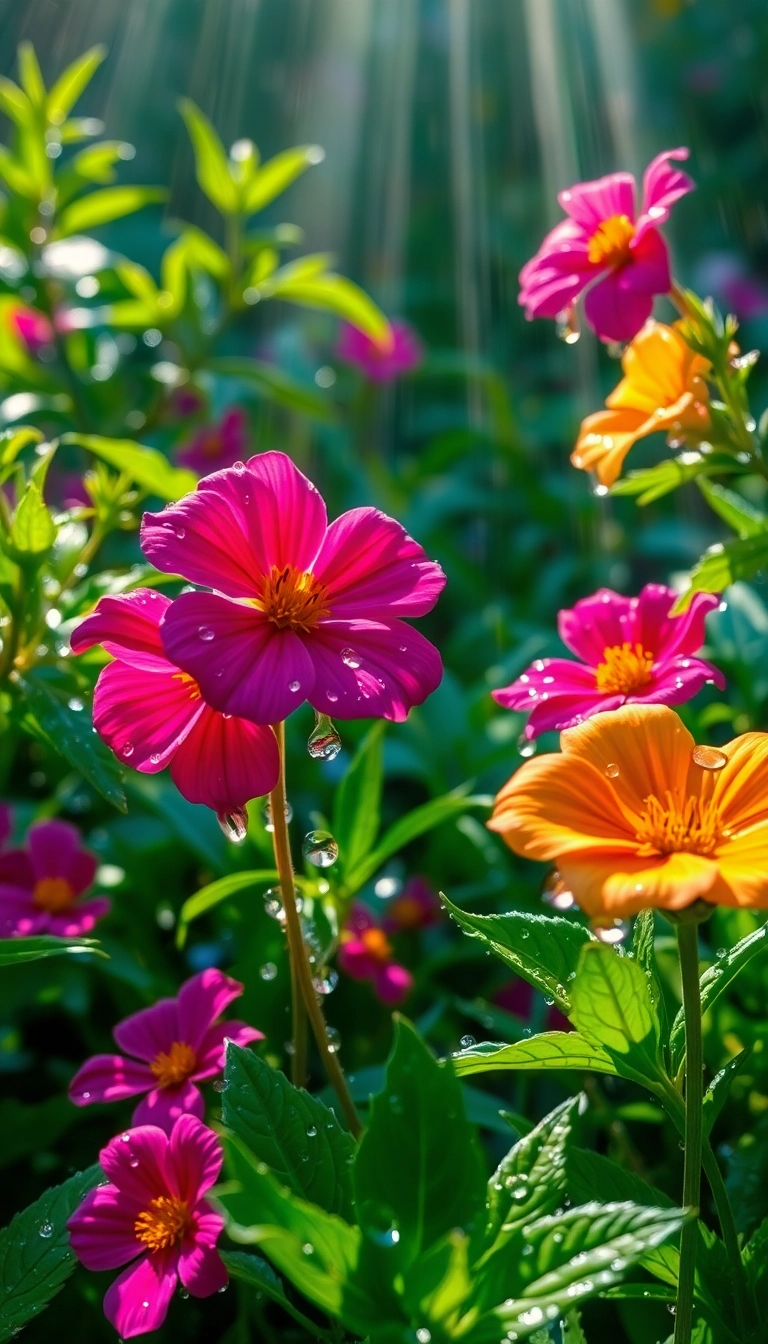 Free AI Spring Rain Garden iPhone Exquisite Wallpaper
